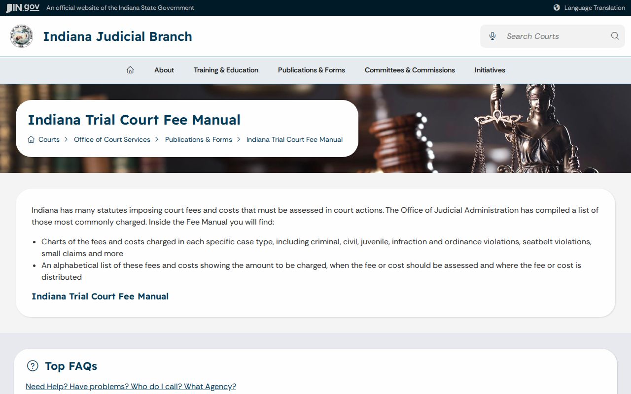 Benton County civil docket Indiana trial fee manuals