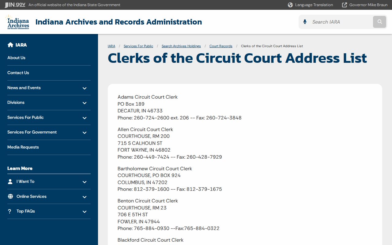 Benton County court record clerk address archive