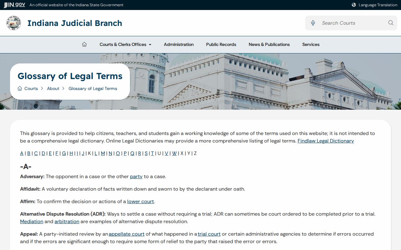 Otterbein court docket Indiana court glossary