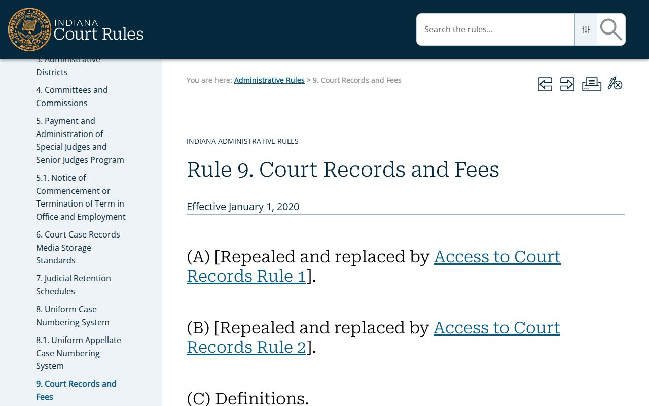 Indiana Administrative Rule 9 for remote Benton County record access