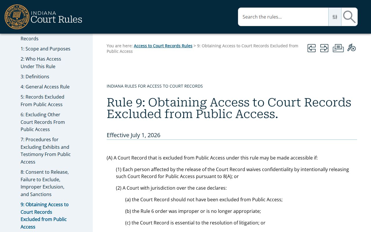 Indiana Rule 9 procedure for sealed Benton County court records