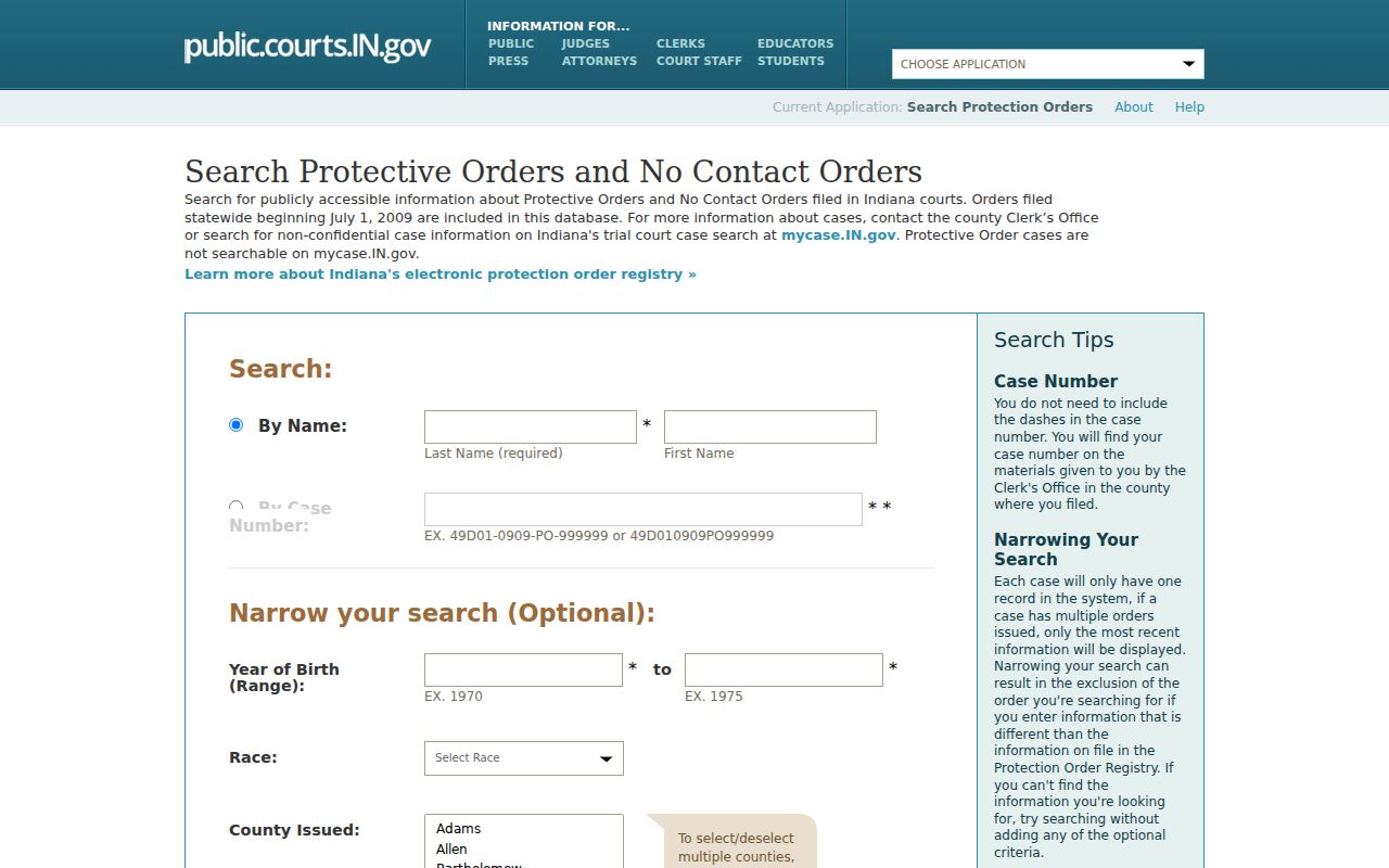 Benton County case search protection order registry